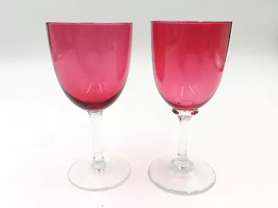 Buy Victorian Cranberry Glass Wine Glasses Antique Drinking Glasses X 2 • 15.99£