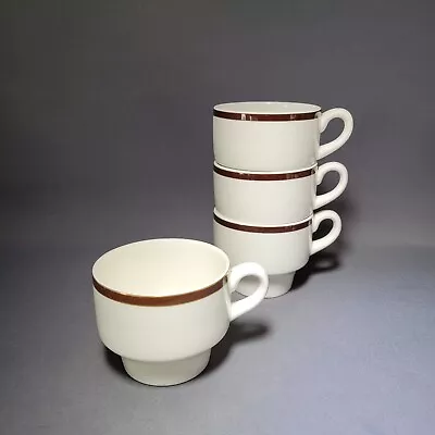 Buy 4x WEDGWOOD METALLISED BONE CHINA Rare CUPs WHITE WITH Brown RIM A1 CONDITION • 22.90£