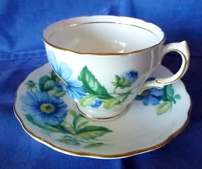 Buy Vintage ROYAL VALE Bone China Cup & Saucer England Blue Floral White • 5.64£
