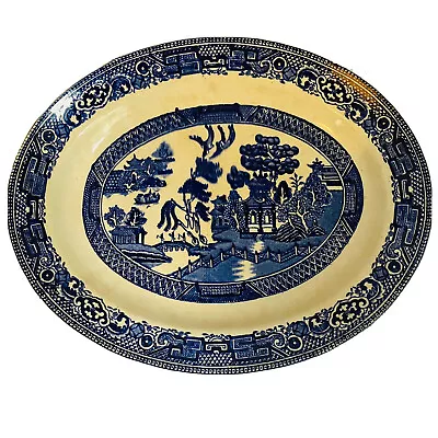 Buy Old Willow Flow Blue Vintage Oval Plate Small Meat Plate Platter Read • 14.95£