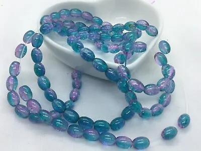 Buy String Transparent Crackle Glass Beads, Approx 98 , Oval, Blue, Pink, 8x6mm • 3.55£