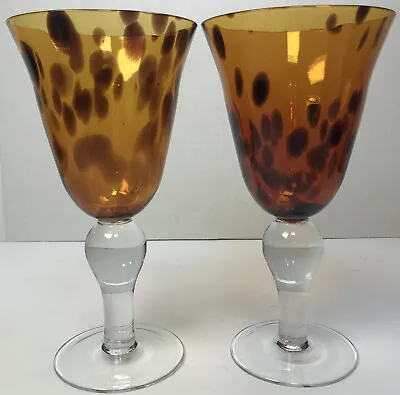 Buy Hand Blown Tortoise Art Glass Leopard Set Of 2 Wine Goblets Artland Global Amici • 18.76£