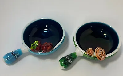 Buy Two Mancioli Italy Pottery Hand Painted Bowl Dish Blue Fruit MCM Vtg • 22.75£