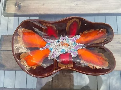 Buy Vintage Vallauris Pottery French Footed Large Dish Brown, Red , Orange Volcanic • 75£