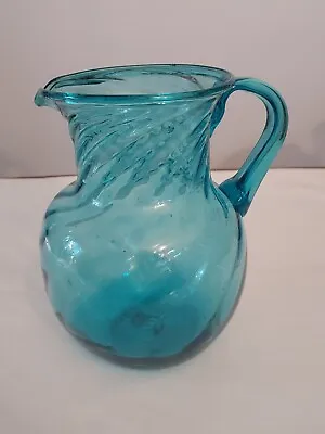 Buy MCM Bubbles TURQUOISE Blue Blown SWIRL Art Glass 8  LEMONADE PITCHER Water Jug • 33.26£