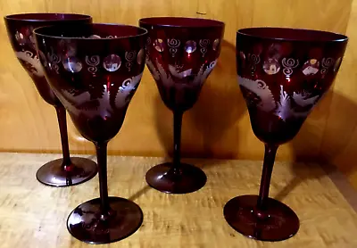 Buy 4 Bohemian EGERMANN Ruby Glass Wines • 37.89£