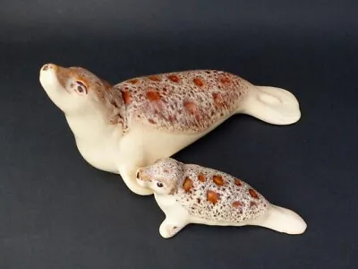 Buy Vintage  Fosters Honeycomb Pottery Seals - Mother & Calf Seal Figurine • 29.99£
