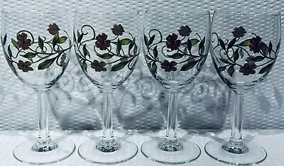 Buy Lot Of 4 ~ Vintage Royal Doulton Cinnebar Floral Painted Wine Glasses ~ MINT • 36.16£