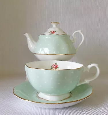Buy Royal Albert Polka Rose Tea For One Set - Teapot & Large Cup Saucer Immaculate • 60£