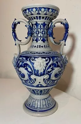 Buy LARGE Antique Handmade Figural Blue Westerwald R. Hanke German Pottery Vase Jug • 312.31£