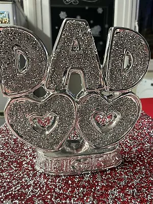 Buy DAD Double Heart Silver Crushed Diamond Crystal Ornament Home Decor Gift • 13.95£