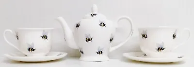 Buy Bees Tea Set Fine Bone China Bumblebee Small 20oz Teapot & 2 Cups 2 Saucers UK • 47£