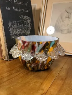 Buy Antique Art Deco Czech Bohemia Franz Welz Spatter Glass Small Bowl Applied Frill • 42.99£
