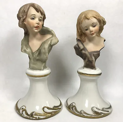 Buy Pair Vintage Nico Venzo Porcelain Figurines Girl And Boy Busts Italy Capodimonte • 34.99£