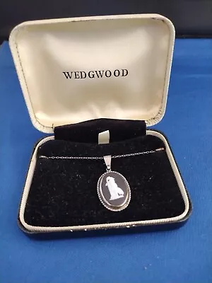 Buy Wedgwood Jasperware Black Pendant Hallmarked Silver Necklace In Original Box • 15£