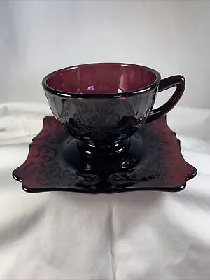Buy Vintage Deep Purple AMETHYST Depression Glass CUP & SAUCER Set , Raised Design • 20.39£