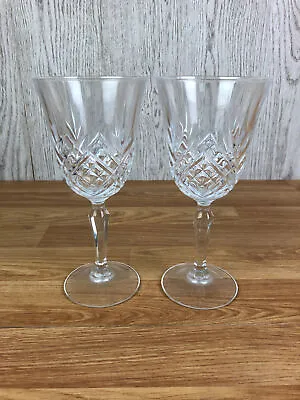 Buy Pair Of Clear Crystal Cut Glass Wine Glasses 7  Tall Leaf Cut Pattern  • 17.99£