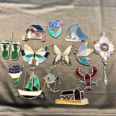 Buy 13 Stained Glass Leaded Handmade Sun Catcher Lot Home Decor Butterflies Nautical • 167.83£