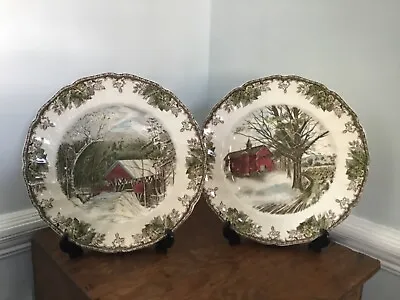 Buy Johnson Brothers FRIENDLY VILLAGE 2x Plates-Autumn Mists And The Covered Bridge • 5£