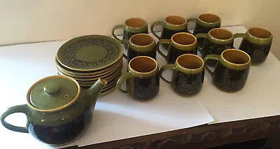 Buy Brixham  Pottery Devon- Green Teaset Teapot/ 6 Mugs/ 10 Plates • 75£