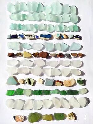 Buy 108 Sea Glass Pottery Pieces AQUA BLUE CLEAR Mosaic Jewellery Pendant Craft &Art • 15.98£