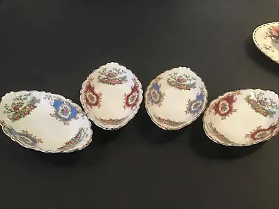 Buy EB Foley Bone China Broadway FOUR Red & Blue  Oval Dishes • 14.99£