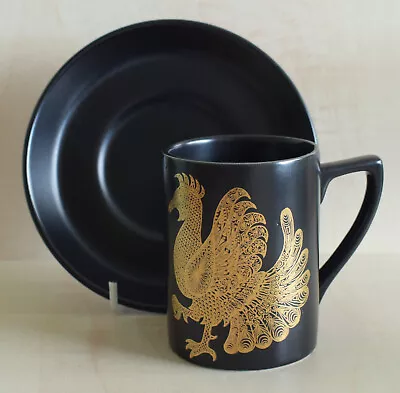 Buy Portmeirion Pottery England Sh Phoenix Cup And Saucer Black With Golden Bird - C • 5£