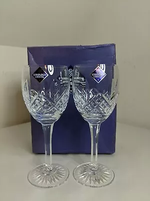Buy Edinburgh Crystal Tiree Cut Wine Goblet Glass Large Tall New Unused X2 (Pair) • 44.99£