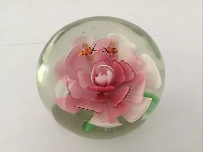 Buy Beautiful Vintage Collectible Heavy Pink Flower & Orange Bees Globe  Paperweight • 0.99£