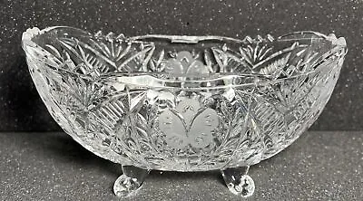 Buy Vintage Anna Hutte Real Lead Crystal Handcut Oval Sawtooth Footed Bowl Dish Vase • 10.39£