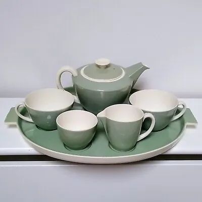 Buy Poole Pottery Celadon Green 1950s 2 Person Tea Set With Tray, Breakfast Tray Set • 24.95£
