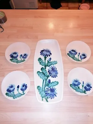 Buy Leaper Newlyn 4 X Plates And Large Platter Blue Flower • 65£