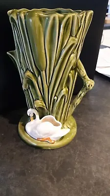 Buy Vintage Sylvac Pottery  Green Textured Vase  4378 With Swan Detail Made In UK.  • 5£