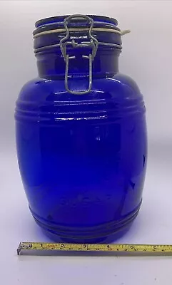 Buy Cracker Barrel Style 3 Quart Cobalt Blue Glass Cannisters / Jars Wire Bale • 37.94£
