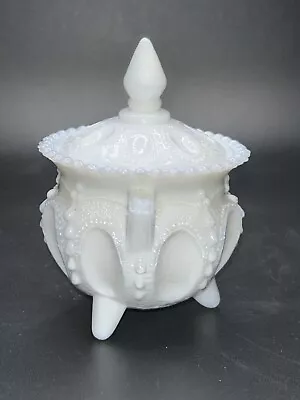 Buy Vintage Victorian Footed White Milk  Glass Beaded Edge Candle Holder • 14.39£