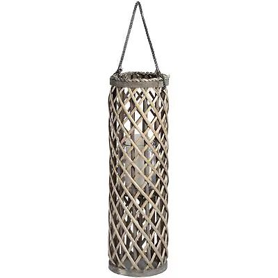 Buy Tall Freetanding Wicker Lantern Glass Hurricane Candle Tea Light Holder 60cm • 19.99£