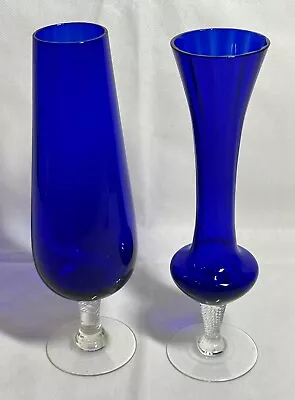 Buy Pair Of Lovely Tall Cobalt Blue Glass Bud Vases • 20£