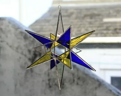 Buy 3D Star 12 Point Stained Glass Light Catcher - Yellow, Blue, Clear Iridescent • 30£