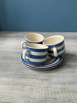 Buy T G Green & Judith Onions Cornish Ware Blue White Striped Tea Mugs/Cups Saucers • 13£