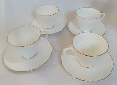 Buy Vintage Duchess Fine Bone China Tea Cups And Saucers Set Of 4 White And Gold • 4.99£