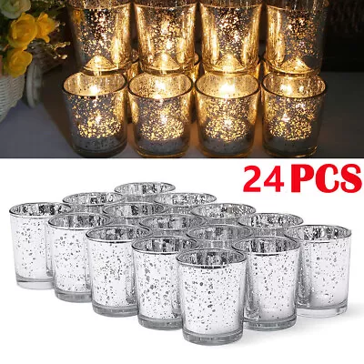 Buy 24X Speckle Silver Glass Tea Light Candle Holders Votive Wedding Home Xmas Decor • 18.89£