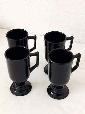 Buy Vintage 1960’s Indiana Black Amethyst Glass Irish Pedestal Coffee Mugs Gothic • 35.55£