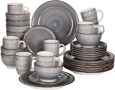 Buy Vancasso 32pcs Dark Grey Dinnerware Set Porcelain Dinner Dessert Plates Bowl Mug • 105.99£