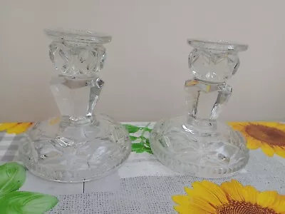 Buy Pair Of Heavy Vintage Chunky Cut Glass Candle Holders Candlesticks  • 15£