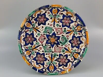 Buy Antique Moroccan Dish Floral  Earthenware Enamelled Signed Fez • 170£
