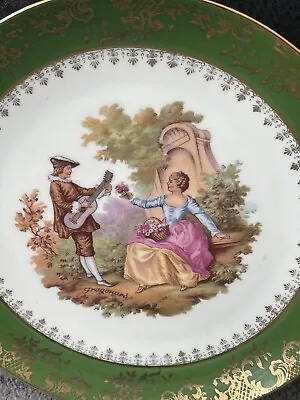 Buy Vintage Limoges Porcelain Plate Green 22K Gold Decorative Courting Scene 9” • 10.34£