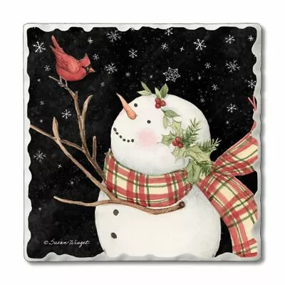 Buy Woodland Wonder Snowman Cardinal Tumbled Tile Stoneware Coasters Set Of 4 • 15.43£