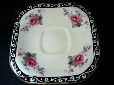 Buy Woods Ivory Ware Saucer - Pink Roses With Black Border • 6.75£