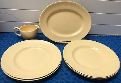 Buy 5 Jasmine  Wood's Ware Pale Yellow Dinner Plates Oval Platter & Creamer Euc 3-62 • 113.40£