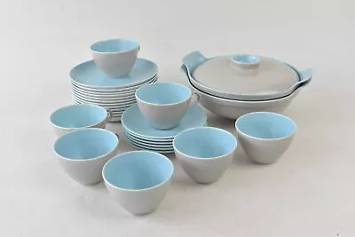 Buy Poole Pottery Tea Set 27 Pieces Blue & Light Grey Cups Saucers Plates  • 29.99£